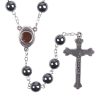 Madonna and Child & Crucifix of 8 mm Round Black Hematite Alloy Chain Rosary