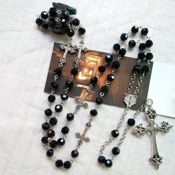 Black Crystal Christian Crucifix Rosary