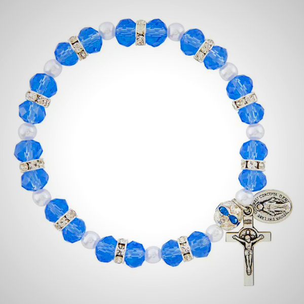 Crystal Beads Stretch Bracelet with Crucifix and Miraculous Medal