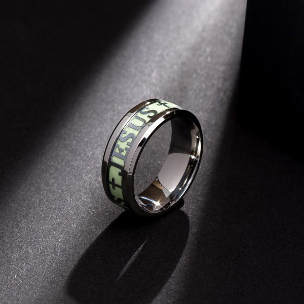 Christianartworkshop Luminous "JESUS" Printed Stainless Steel Ring