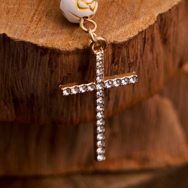 Rose Beads Cross Our Lady Of Guadalupe Bracelet Rosary