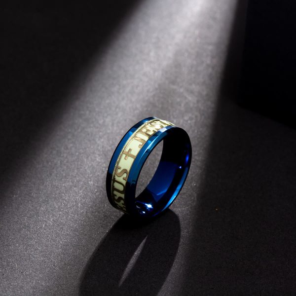 Christianartworkshop Luminous "JESUS" Printed Stainless Steel Ring