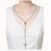 Celestial Blue Glass Beads Rosary with Jesus Heart & Crucifix