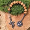 Praying Hands & Jerusalem Medal: Olive Wood Bless Pocket Rosary