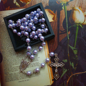 Purple Pearl Rosary Christian Necklace