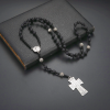 St. Benedict Medal & Cross of 8 mm Round Black Volcanic Stone Nylon Cord Rosary