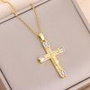 Christianartworkshop Retro Bohemian Style Colored Zirconia Cross Titanium Steel Necklace
