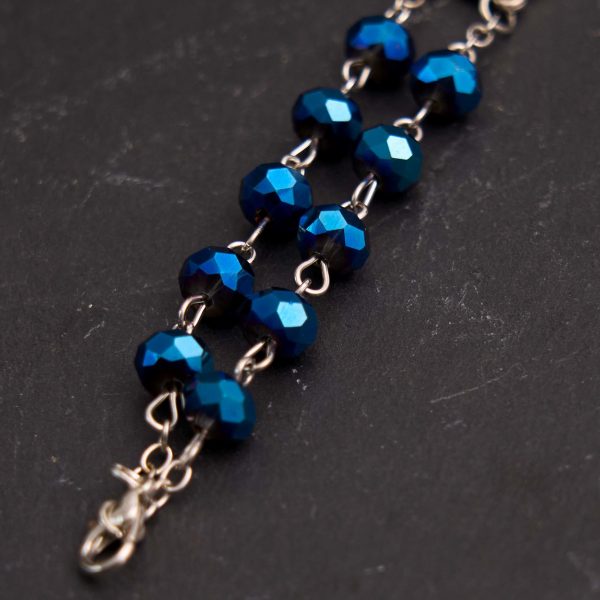 Blue Crystal Gemstone Virgin Mary Bracelet Rosary