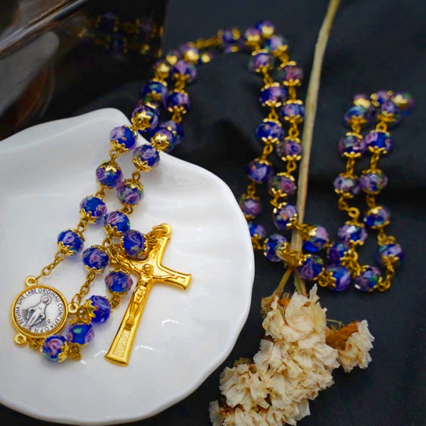 Virgin Mary Glazed Multi-color Crystal Rosary