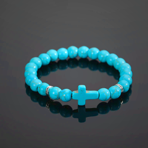 Turquoise Round Bead Cross String Bracelet Jewelry