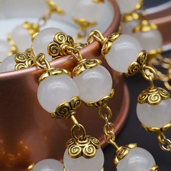 Christianartworkshop Faith & Charity: Natural White Chalcedony Catholic Rosary