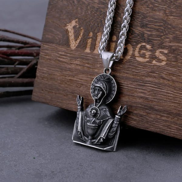 Christianartworkshop Virgin Mary Prayer Pendant Necklace Stainless Steel Catholic Medallion Protecion Chain
