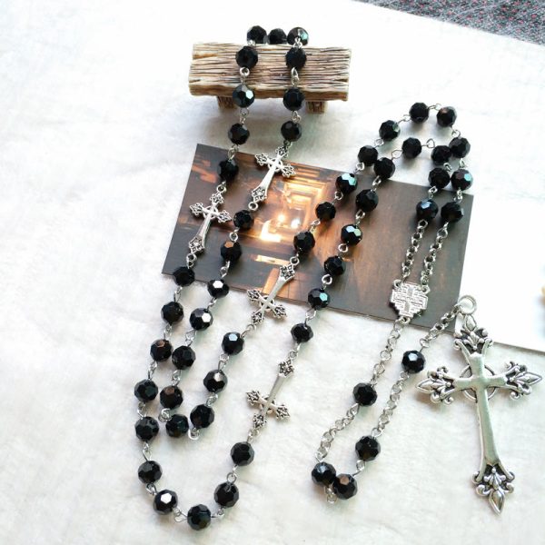 Black Crystal Christian Crucifix Rosary