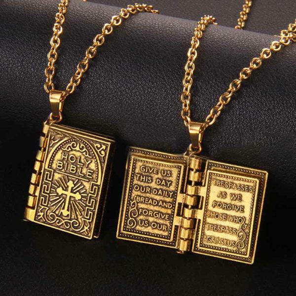 Christianartworkshop Turnable Cross Holy Bible Pendant Quality Necklace
