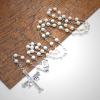 San Juan del Valle Medal & Cross of 6 mm Round White Glass Alloy Chain Rosary