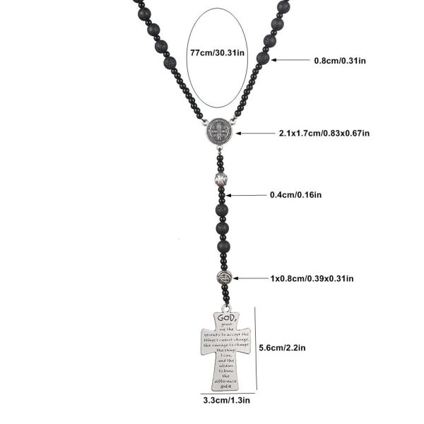 St. Benedict Medal & Cross of 8 mm Round Black Volcanic Stone Nylon Cord Rosary