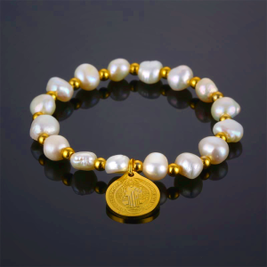 Saint Benedict Medal Irregular Pearl Bracelet