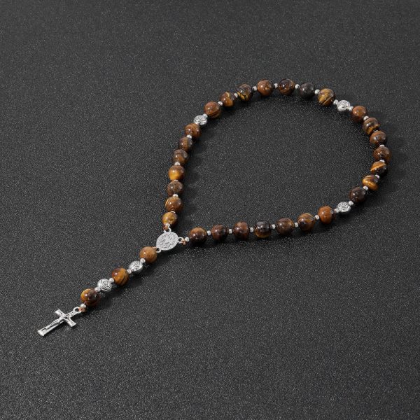 Miraculous Medal & Crucifix of 8 mm Round Multicolor Stone Nylon Cord Rosary