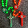Christianartworkshop St. Benedict Medal & Crucifix of 10 mm Round Multicolor Fluorescence Acrylic Nylon Cord Rosary