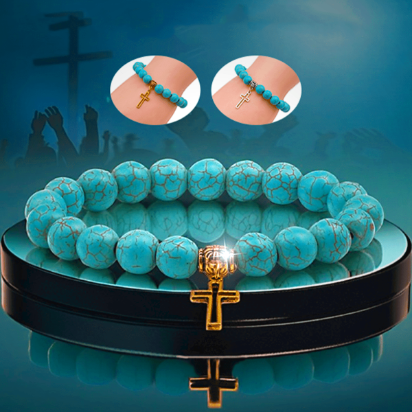 10mm Turquoise Beads Christian Cross Bracelet