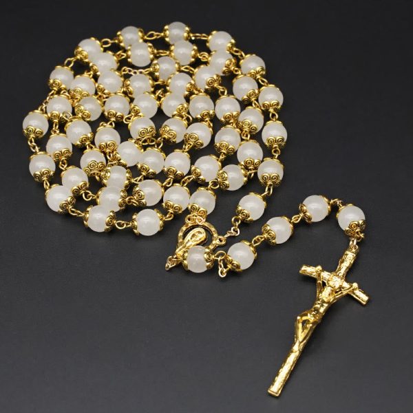 Christianartworkshop Faith & Charity: Natural White Chalcedony Catholic Rosary
