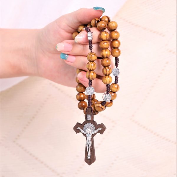 Olive Wood Saint Benedict Bead Rosary and Cross