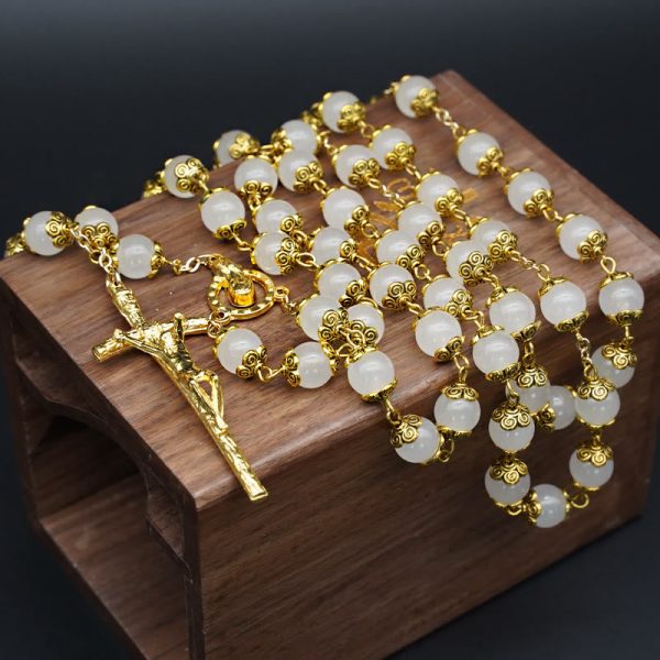 Christianartworkshop Faith & Charity: Natural White Chalcedony Catholic Rosary