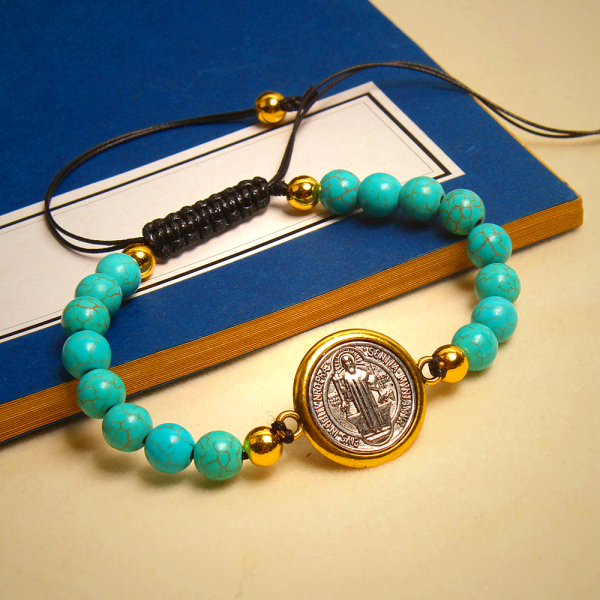 Turquoise St. Benedict Prayer Bracelet - Christian Artwork