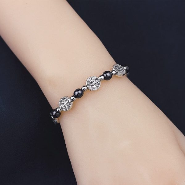 Christianartworkshop Black Gallstone St. Benedict Rosary Bracelet