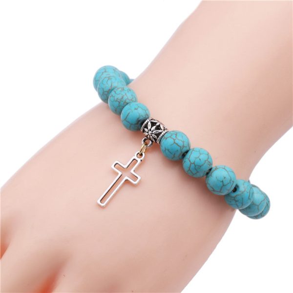 Christianartworkshop 10mm Turquoise Beads Christian Cross Bracelet