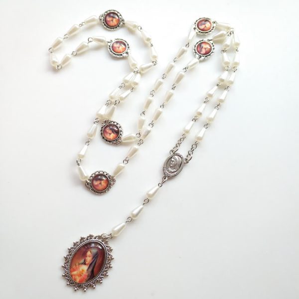 Immaculate Heart of Mary of 5*10 mm Drop-shaped White Pearl Alloy Chain Rosary
