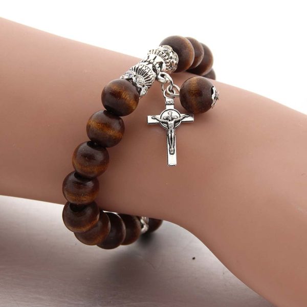 Christianartworkshop Handmade Wooden Bead Jesus Cross Bracelet