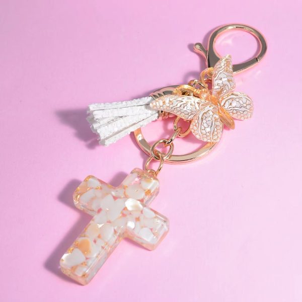 6 Fresh Style Color Resin Butterfly Cross Keychain