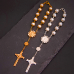 Christian Glass Beads St. Benedict & Jesus Cross Bracelet Rosary