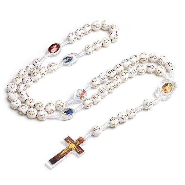 Crucifix of 10 mm Round Multicolor Acrylic Nylon Cord Rosary