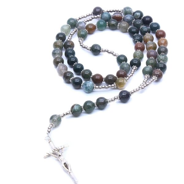 Christ Natural Agate Jesus Cross Prayer Rosary