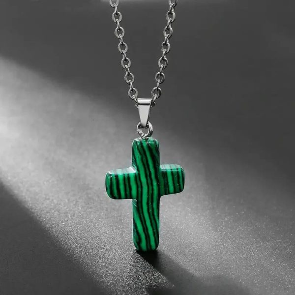 Christianartworkshop Natural Stone Cross Gemstone Pendant Necklace