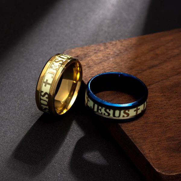 Christianartworkshop Luminous "JESUS" Printed Stainless Steel Ring