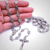 St. Benedict Medal & Crucifix of 8 mm Polyhedron Silver Metal Alloy Chain Rosary