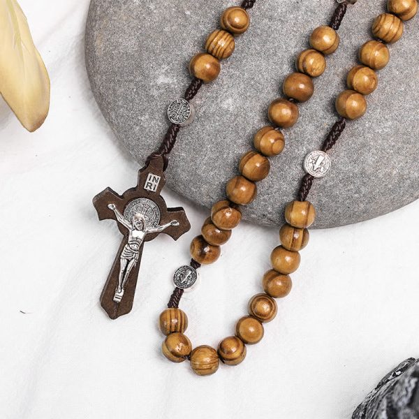 Olive Wood Saint Benedict Bead Rosary and Cross