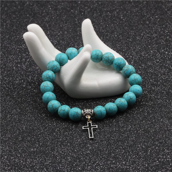 Christianartworkshop 10mm Turquoise Beads Christian Cross Bracelet