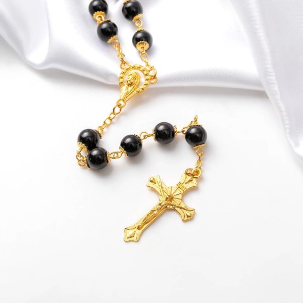 Black Pearl Beads Praying Rosary with Crucifix