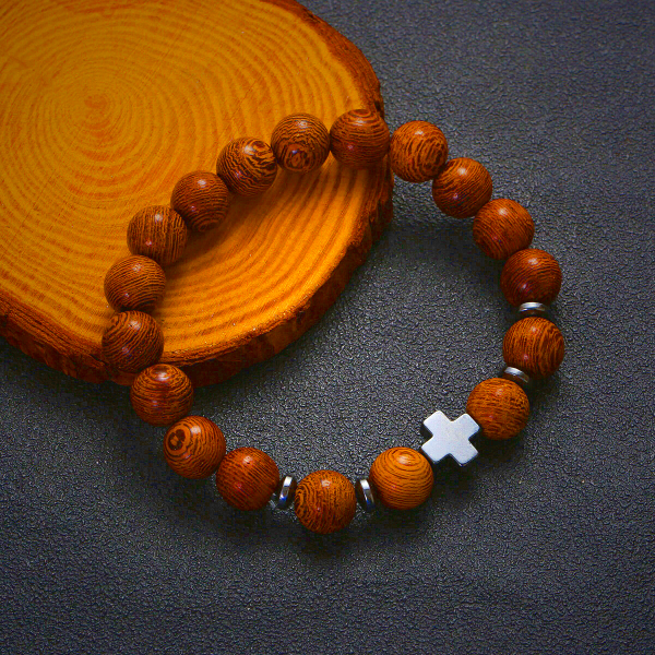 Cross Wooden Bead Bracelet