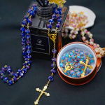 Flower Rose Glazed Beads Rosary with Mary & Crucifix