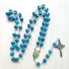 Our Lady of Guadalupe & Crucifix of 10 mm Polyhedron Peacock Blue Acrylic Alloy Chain Rosary
