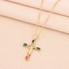 Christianartworkshop Retro Bohemian Style Colored Zirconia Cross Titanium Steel Necklace