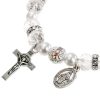 Crystal Beads Stretch Bracelet with Crucifix and Miraculous Medal