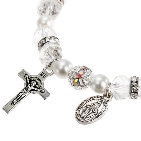 Crystal Beads Stretch Bracelet with Crucifix and Miraculous Medal