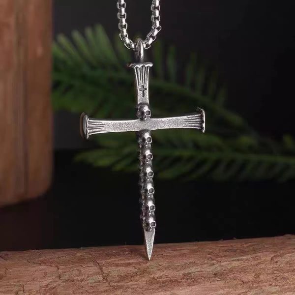 Christianartworkshop Titanium Steel Skull Nail Cross Pendant Necklace