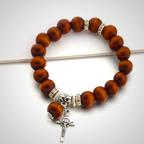 Handmade Wooden Bead Jesus Cross Bracelet